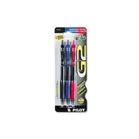 PILOT Pilot® G2 Gel Rollerball Pen, Retractable, Black, Blue, Red Ink, Fine, 3/Pack 31023